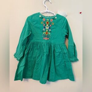 Mini Boden Green Flower Embroidered Dress